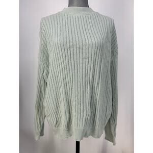 Vintage Willow Ridge Mint Green Cable Knit Ribbed Cotton Sweater Spring Size L